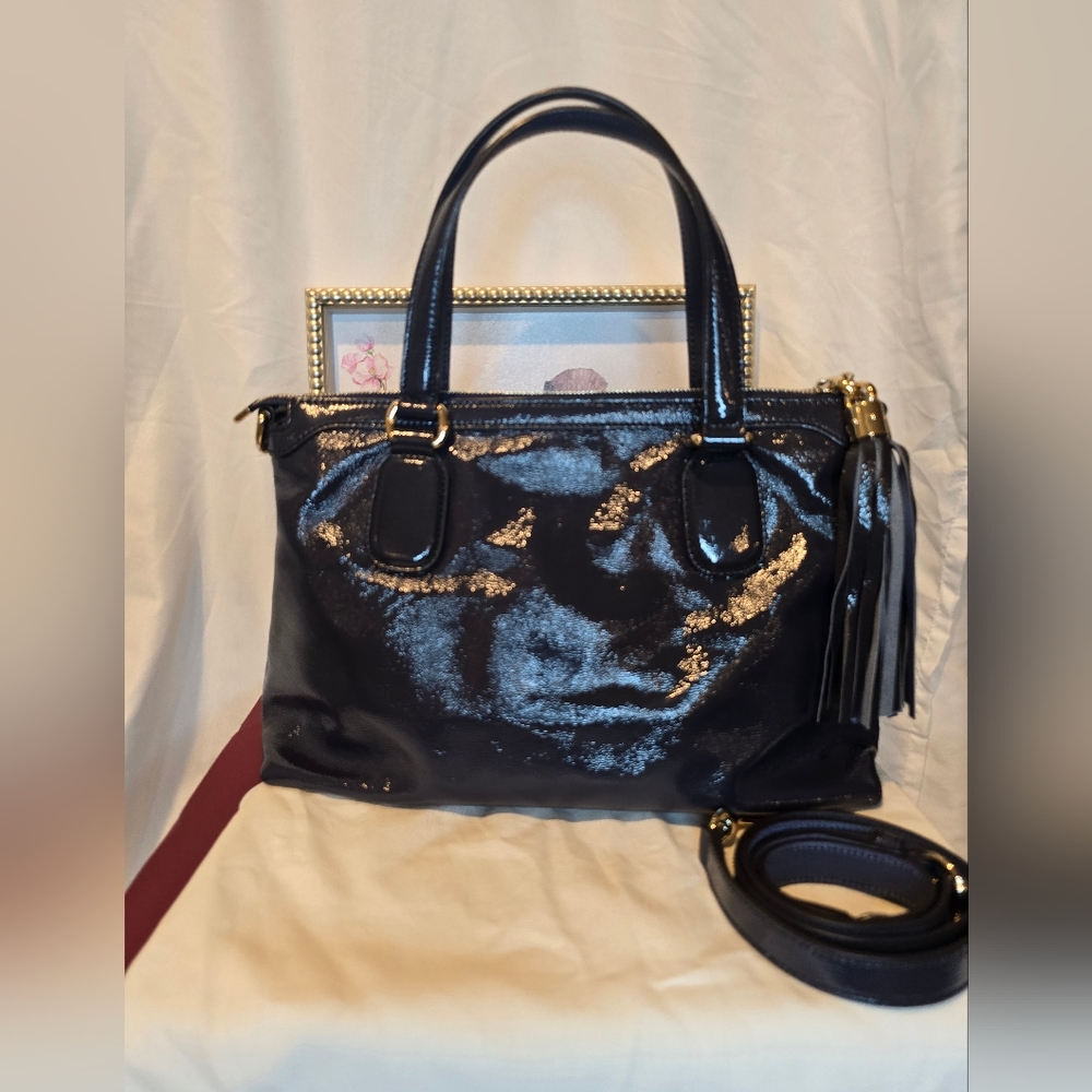 Gucci Blondie Soho Navy Grey Patent Leather 2 Way Bag - Picture 3 of 17